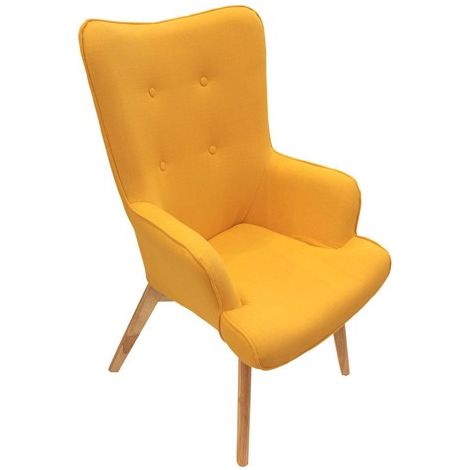 The Home Deco Factory – Fauteuil relax en tissu jaune – Largeur 80cm – Pieds en bois brut – Confort moderne pour salon