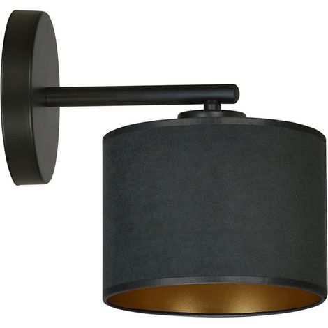 Lampada a Parete Hilde, Acciaio verniciato a polvere, Tessuto, Nero, 27x24x20 cm