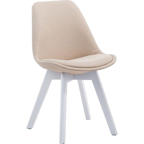 Chaise de salle à manger x1 design scandinave en tissu crème et piètement à 4 pieds en bois blanc 100003313 (1/5)