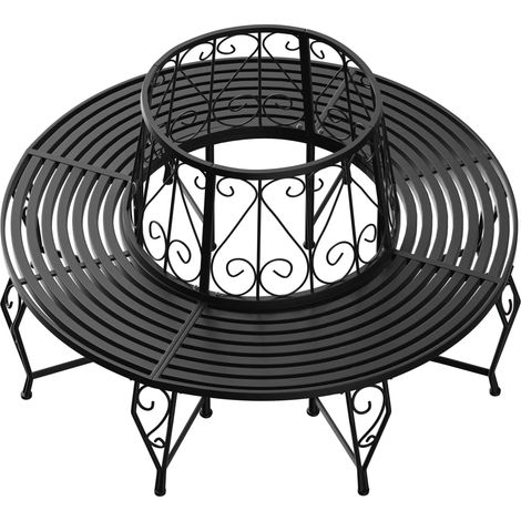 CASARIA® Banc de jardin rond noir Ø160 cm acier thermolaqué robuste pieds incurvés banc circulaire tour d'arbre banquette ronde