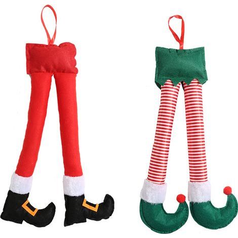 Altra decorazione natalizia: decorazione per gambe di Natale in stile cartone animato per auto, adorabile ornamento sospeso per bagagliaio, accessorio automobilistico festivo rosso e verde (2 pezzi) (1/5)