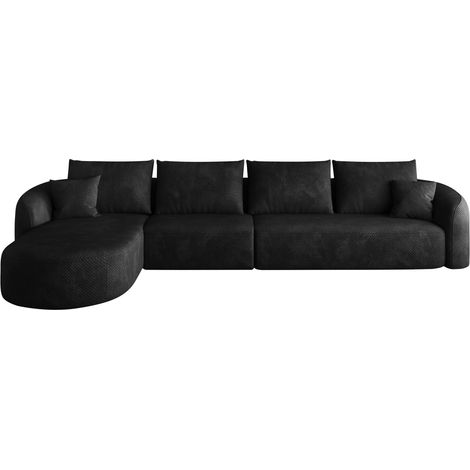 Sofá esquinero en L 336 cm negro de tejido, modular y sin montaje HOMVRA (1/5)