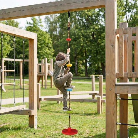 Balançoire corde escalade enfants plateforme siège disque ensemble jeu extérieur 3-8 ans accessoire arbre - Couleur: Rouge