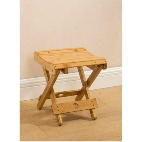 Tabouret pliant en bambou petit tabouret de douche banc portable adapté au spa sauna de salle de bain, hauteur 31,5 cm (1/4)