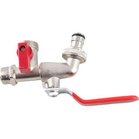 Robinet en laiton à double vanne coudée à 90 degrés, 1,27 cm, poignée rouge, convient pour une utilisation à la maison, à l'extérieur et au jardin. (1/5)
