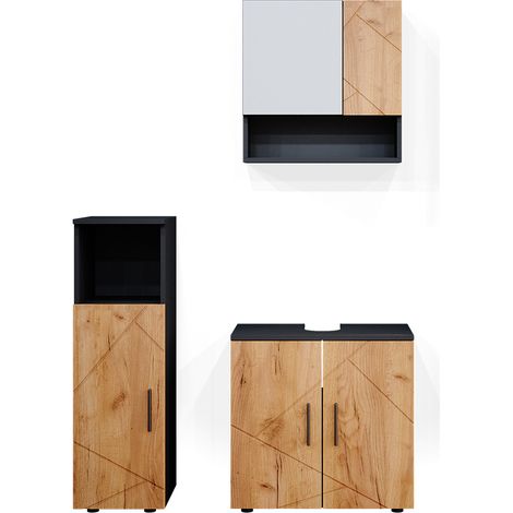 Badmöbel-Set Irma, Goldkraft Eiche/Anthrazit, 3 Teile, Vicco