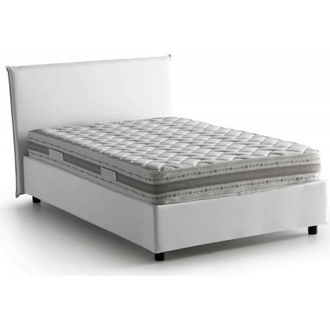Talamo Italia Letto piazza e mezza Asmara, Letto contenitore con rivestimento in tessuto, 100% Made in Italy, Apertura frontale, con materasso Cm 120x190 incluso, Bianco, con imballo rinforzato