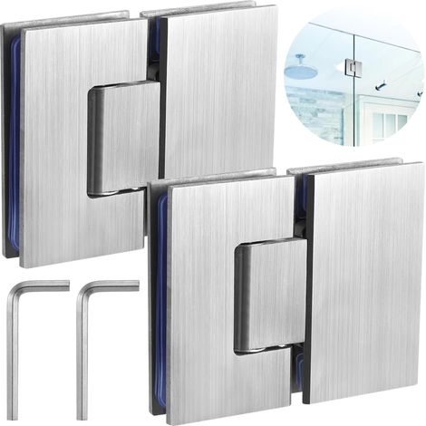 Lot de 2 charnière de porte de douche en verre à 180 degrés sans cadre pour 8 mm-12 mm, robustes charnières de salle de bain en acier inoxydable (1/5)