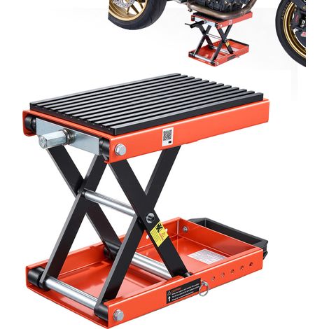 Mophorn Cric à ciseaux pour moto, plateforme compacte avec capacité de 680 kg, plage de levage de 10,5 à 35 cm, idéal pour motocross, table élévatrice avec plateau large et système de verrouillage (1/5)