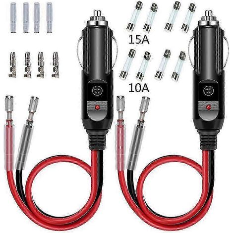 Compatible avec deux prises allume-cigare 12V avec fusibles, comprenant un câble de 15 cm et un fusible de 15 A. (1/5)