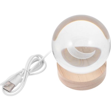 Veilleuse Bois Naturel avec Lampe Boule Cristal Gravée (1/5)