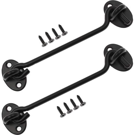 Sollbry 2er-Pack 15,2 cm Türriegel, 15,2 cm Haken- und Ösen-Türriegel, einfaches Schloss für Scheunentüren, schwarzes Schiebetürschloss mit Schrauben für Fenster, Kabinenhaken (1/5)