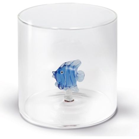 Bicchiere in Vetro Borosilicato con Soggetto Interno D 8cm Pesce Azzurro Wd Lifestyle