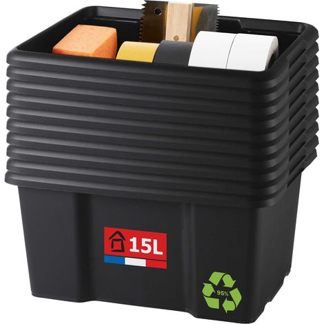 Bac de rangement plastique 15L, x10, noir, L.38xl.29x H19,5cm (1/5)