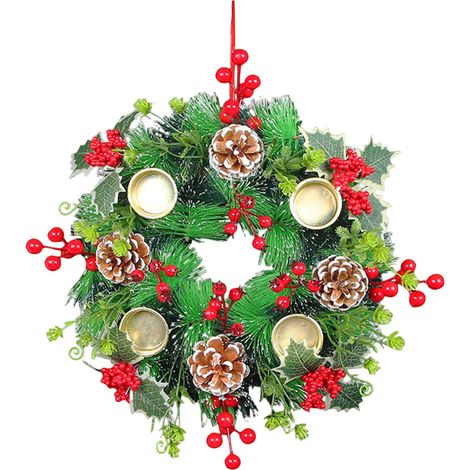 Guirlande De Noël Avec Chandelier - Simulateur De Couronne De Noël En Plastique - Décoration De Bureau Et Intérieur Extérieur - 30 Cm - Rouge Jaune (1/5)