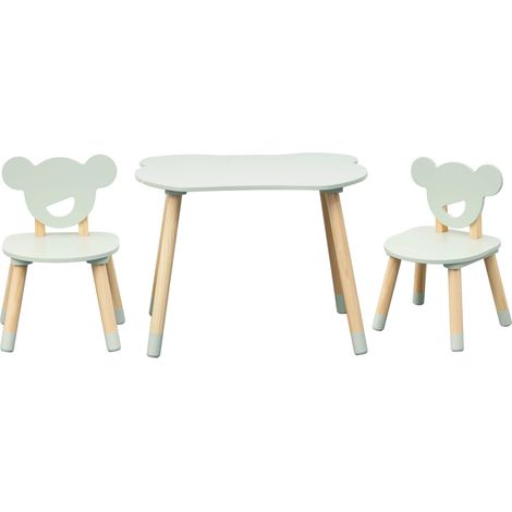 Tavolino e 2 Sedie per Bambini Rebecca Mobili Aniba 44x60x56 MDF Pino Verde Acqua Marrone SET 3 pezzi