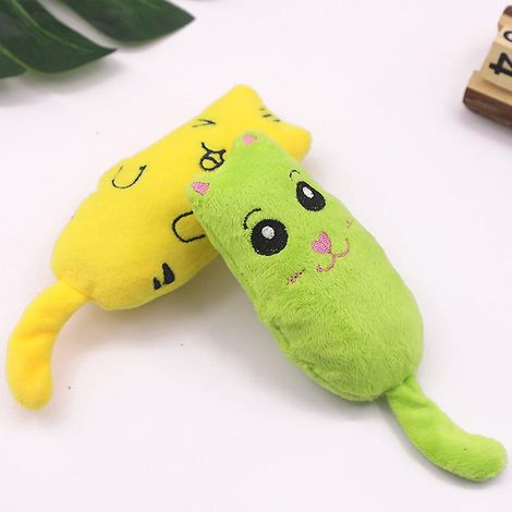 Jouets interactifs en peluche à l'herbe à chat - Lot de 2 jouets à mâcher résistants aux morsures pour chatons, pour le nettoyage des dents et le jeu (1/4)