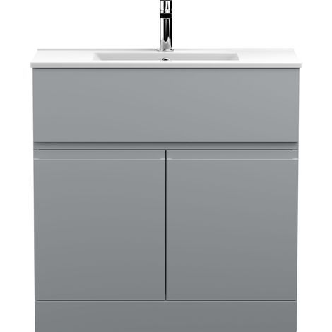 Mavesyn Contemporary 2 Door 1 Drawer Floor Standing Vanity Unit with Minimalist Basin, Satin Grey, 800mm