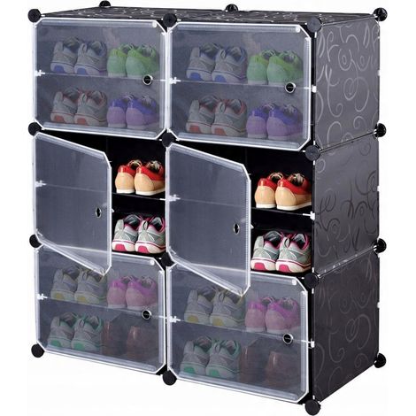 Armario modular, armario, estante, mueble, armario, 6 estantes, ropa, zapatos, negro (1/5)