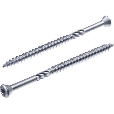 Lot de 100 - Vis à Bois - Acier Inoxydable - Pointe Cut et Encoche de Coupe pour Construction de Terrasse Tête Fraisée TX Argent 5x80cm