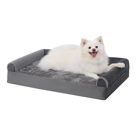 Panier Chien, Lit pour Chien 90x57x16cm et Fauteuils, Coussin Dehoussable et Lavable, Gris (1/5)