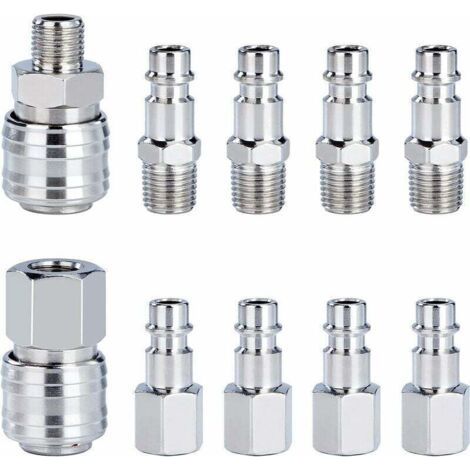 Air Compressor Hose Quick Connect Fitting Kit 1/4" BSP Male and Female (10pcs) (1/4)