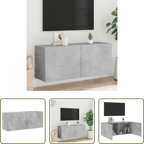 Armoire média - Meuble TV mural gris béton 100x30x41 cm (1/5)