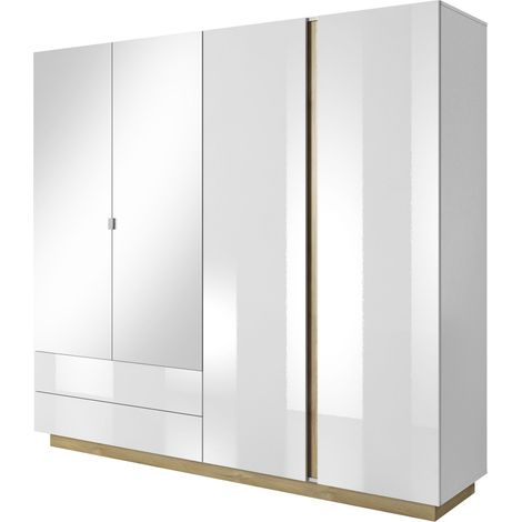 Armadio, Bianco + Bianco lucido + Rovere Grandson, 220 x 202,4 x 54 cm