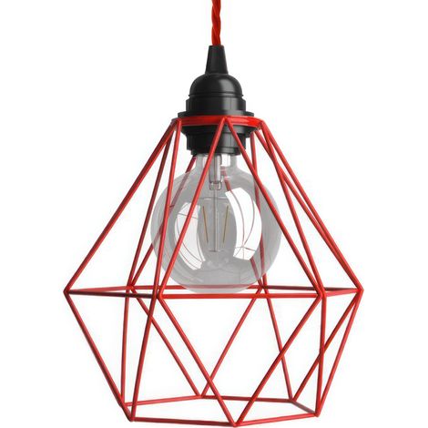 creative cables - Lampada a sospensione Made in Italy completa di cavo tessile, paralume gabbia Diamond e finiture in metallo