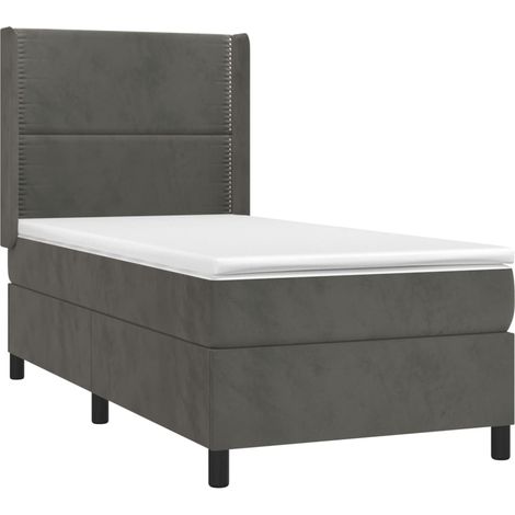 Cadre de lit LED avec sommier tête de lit matelas surmatelas 100x200 cm tissu velours gris foncé TDL0207758
