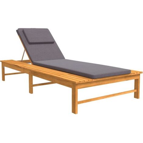 Fauteuil inclinable et coussins/oreillers en bois d'acacia massif gris foncé (1/5)