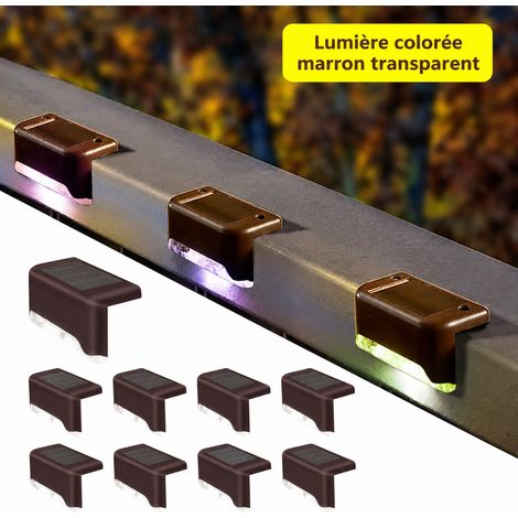 Lampe solaire LED d'extérieur pour escalier boîtier marron lumière colorée transparent réf 1439 7,8 × 2,8 × 4,7 cm 41 g – Livraison gratuite