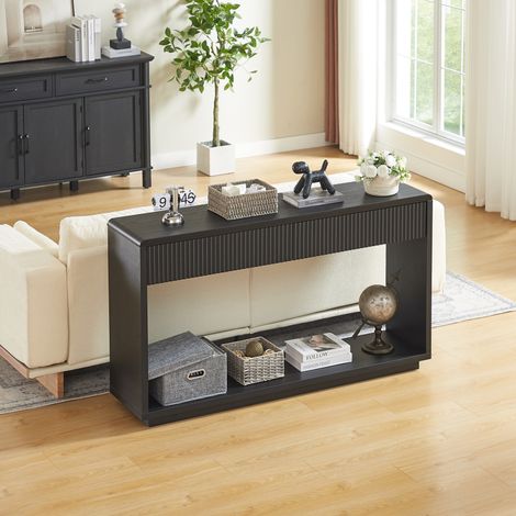 Consolle da ingresso moderna 150 cm con 2 grandi cassetti e ripiano aperto, nera HAVRYA (1/5)