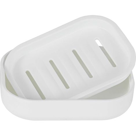 Porte-savons blancs 2 pièces avec drainage puissant pour salle de bain, garde le savon au sec, facile à nettoyer. (1/5)