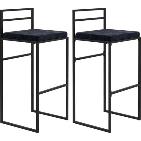 Set aus 2 hohen Barhockern, schwarzer Samtsitz mit Fußstütze, Höhe 74 cm, Designer-Stühle mit Polsterung für Küche oder Wohnzimmer.
