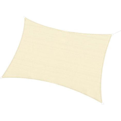 Outusnny Tenda Parasole Rettangolare 3x4 m con Anelli a D, in HDPE Bianco Crema e Metallo
