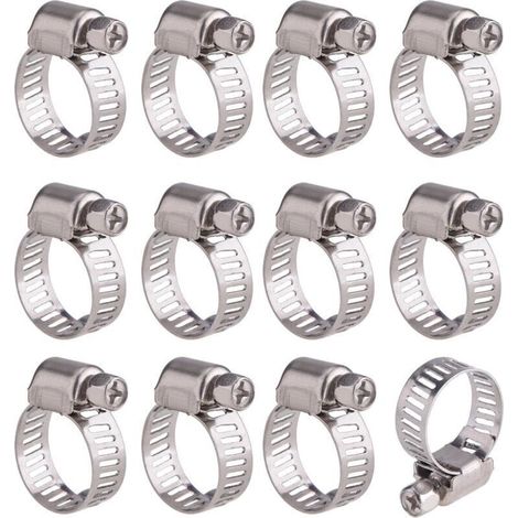 Enowelir 12 Pièces Collier de Serrage Tuyau Ajustable en Acier Inoxydable Tuyau Pinces Clips Fixation (10-16 mm) (1/4)
