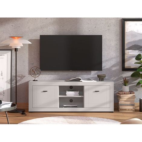 TV-Möbel Sillaro, 2 Regale, 2 Türen, 4 Fächer, 147,5x41,5x53,5h cm Cremeweiß (1/5)