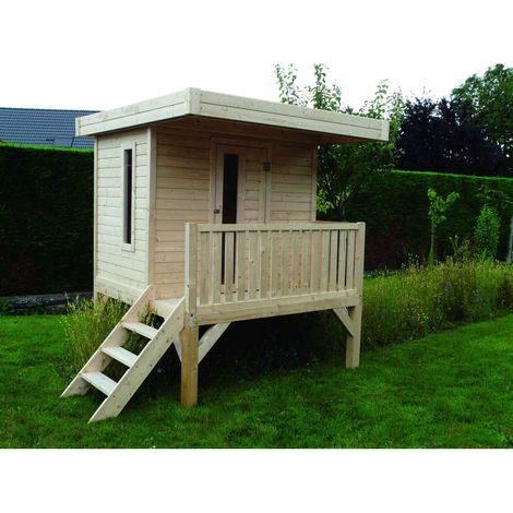 Cabane de jardin pour enfant sur pilotis 180x180x227 cm – Bois traité 16 mm – Surface intérieure 3,24 m² – Échelle incluse – Solid (1/3)