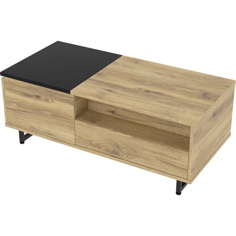 Mesa de centro elevable con almacenaje y luz LED inferior 106,5x50x27,5 cm madera y metal HOMVRA (1/5)