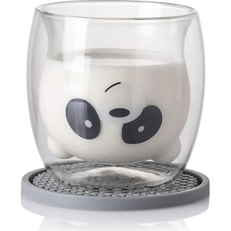 Tasse mignonne en verre à double paroi, tasse panda, tasse à café transparente, tasse à lait, tasses à café en verre, tasses transparentes, cadeau idéal (1/5)