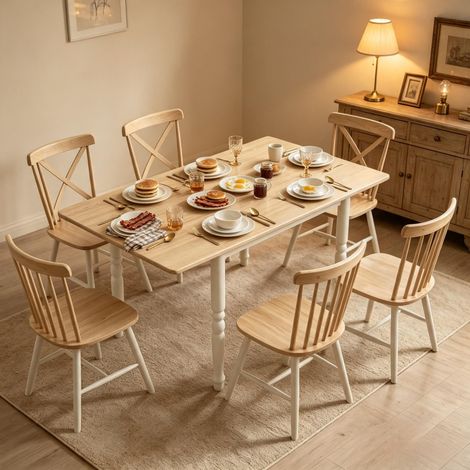 Mesa de comedor plegable para 2 a 6 personas, extensible de 74 a 134 cm, mesa de cocina con 2 secciones extensibles, patas de acero. (1/5)