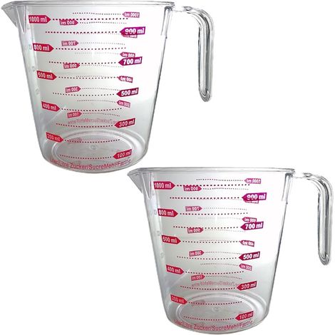 Misurino dosatore graduato fino 1000 ml caraffa contenitore per alimenti liquidi set 2 preparazione dolci impasti in casa cucina (1/5)