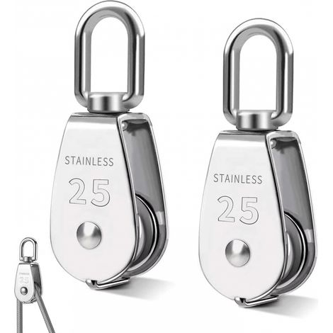 Lot de 2 poulies de levage M25 - poulie pivotante à 360° en acier inoxydable - poulies à cable avec 1 roulement à billes - poulie de renvoi en acier (1/5)