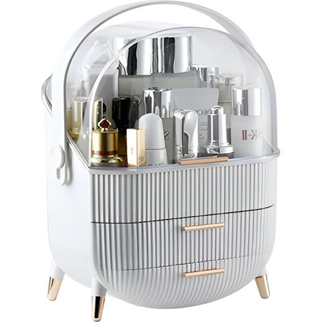 Stockage cosmétique étanche avec poignées et couvercle, présentoir pour salle de bain, bijoux et skincare. (1/5)