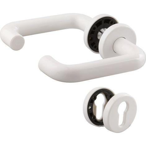 Hoppe Et Cie – Poignée de porte sur rosace blanc – Clé I – Carré 7 mm – Épaisseur 38 à 47 mm – Diamètre rosace 53 mm