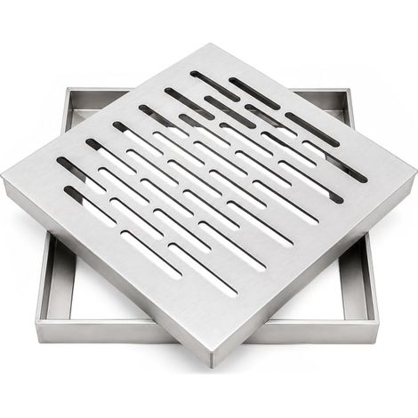 Grille Evacuation Eau Exterieur, Grille INOX, pour Espaces Extérieurs, Salles de Bains, Jardins et Terrasses, 200x200 mm (1/5)
