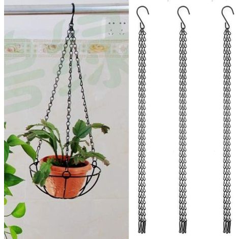 Rosvola Lot de 3 chaînes suspension robustes en fer noir pour pots fleurs et paniers suspendus (1/5)