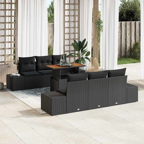 Garten Essgruppe mit Kissen 7 pcs Schwarz und Braun