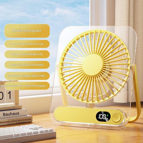 Ventilateur de bureau USB rechargeable H8, ventilateur de table compact, 5 vitesses, écran LED, moteur sans balais, angle réglable 90°, charge rapide USB-C, Jaune (1/5)